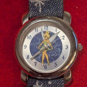 Vintage Disney Time Works Tinker Bell Watch - Blue Denim Strap
